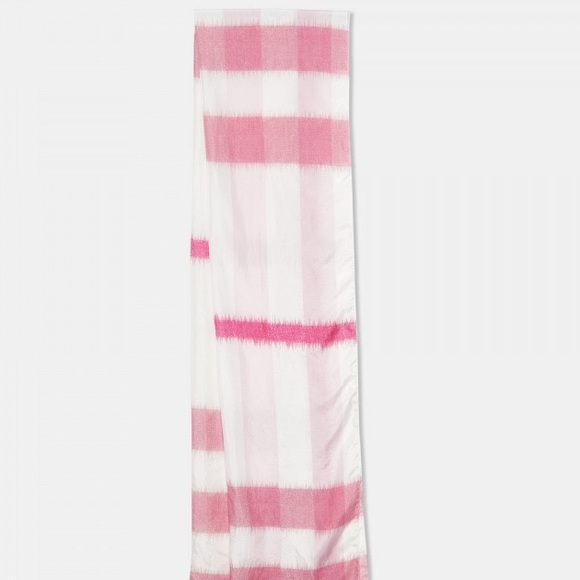 Burberry Pink/White Print Silk Scarf - Picture 6 of 7